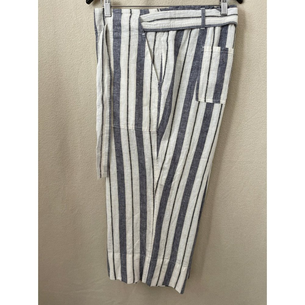 Zac & Rachel Striped Tie Belt Waist Linen Blend Beach/Lounge Pants - Picture 2 of 12